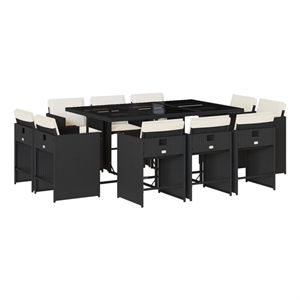 vidaXL 11 Piece Patio Dining Set with Cushions Black Poly Rattan