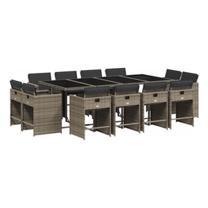 vidaXL 13 Piece Patio Dining Set with Cushions Gray Poly Rattan