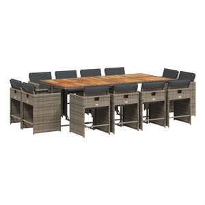 vidaXL 13 Piece Patio Dining Set with Cushions Gray Poly Rattan