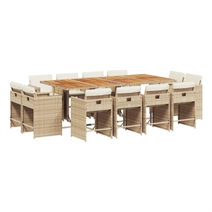 vidaXL 13 Piece Patio Dining Set with Cushions Beige Poly Rattan