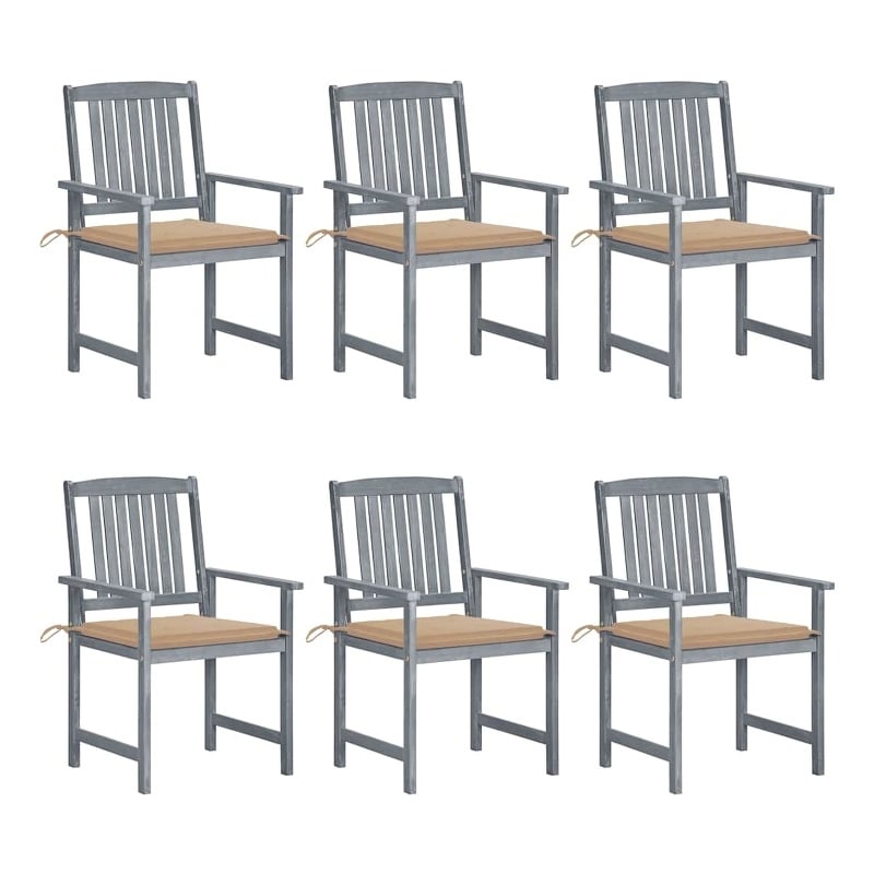 vidaXL Patio Chairs with Cushions 6 pcs Solid Acacia Wood Gray