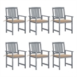 vidaXL Patio Chairs with Cushions 6 pcs Solid Acacia Wood Gray
