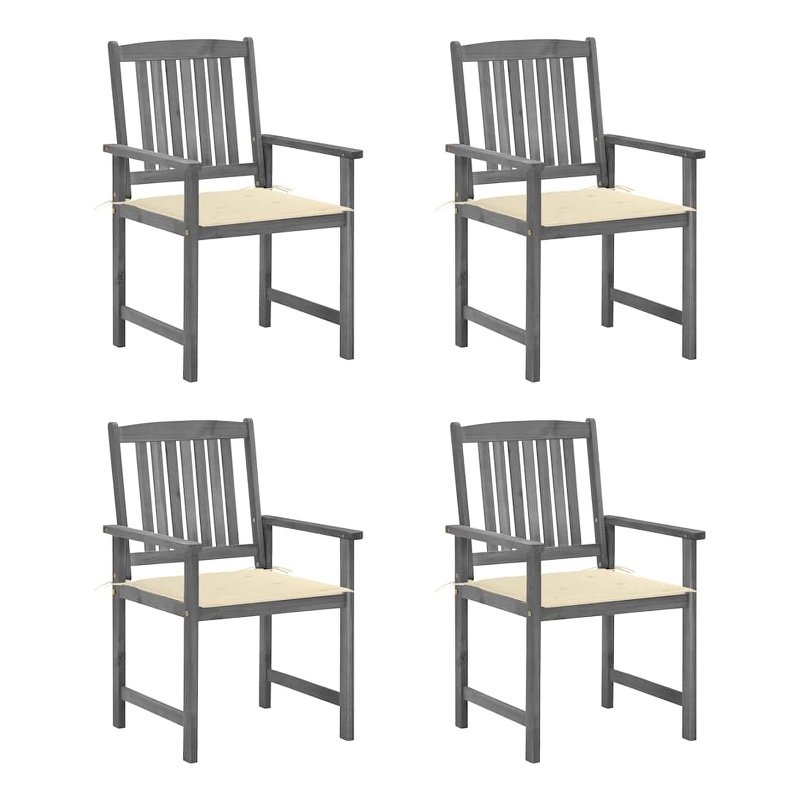 vidaXL Patio Chairs with Cushions 4 pcs Gray Solid Acacia Wood