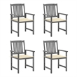 vidaXL Patio Chairs with Cushions 4 pcs Gray Solid Acacia Wood