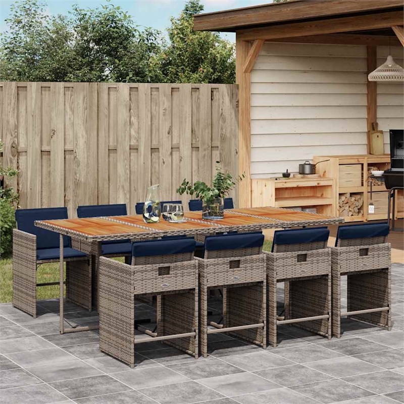 vidaXL 9 Piece Garden Dining Set with Cushions Grey Poly Rattan