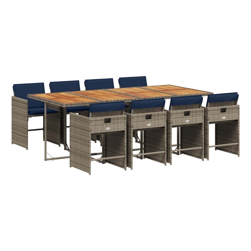 vidaXL 9 Piece Garden Dining Set with Cushions Grey Poly Rattan
