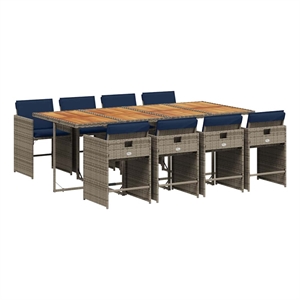 vidaXL 9 Piece Garden Dining Set with Cushions Grey Poly Rattan