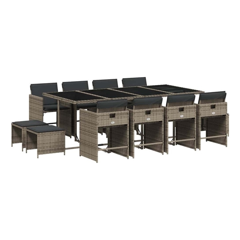 vidaXL 13 Piece Patio Dining Set with Cushions Gray Poly Rattan