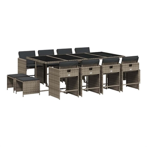 vidaXL 13 Piece Patio Dining Set with Cushions Gray Poly Rattan