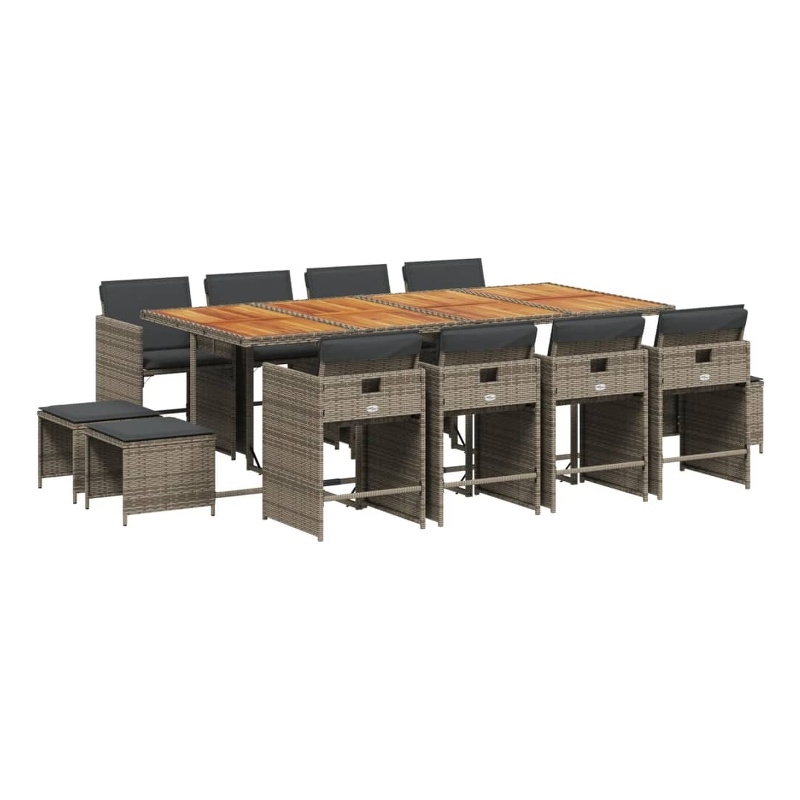 vidaXL 13 Piece Patio Dining Set with Cushions Gray Poly Rattan