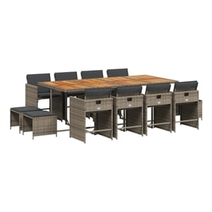 vidaXL 13 Piece Patio Dining Set with Cushions Gray Poly Rattan