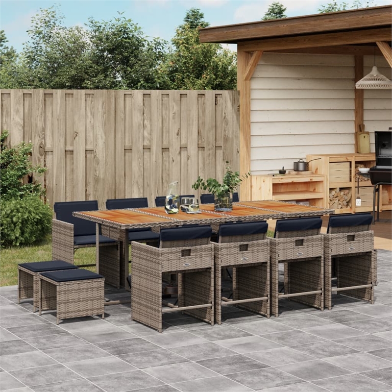 vidaXL 13 Piece Garden Dining Set with Cushions Grey Poly Rattan