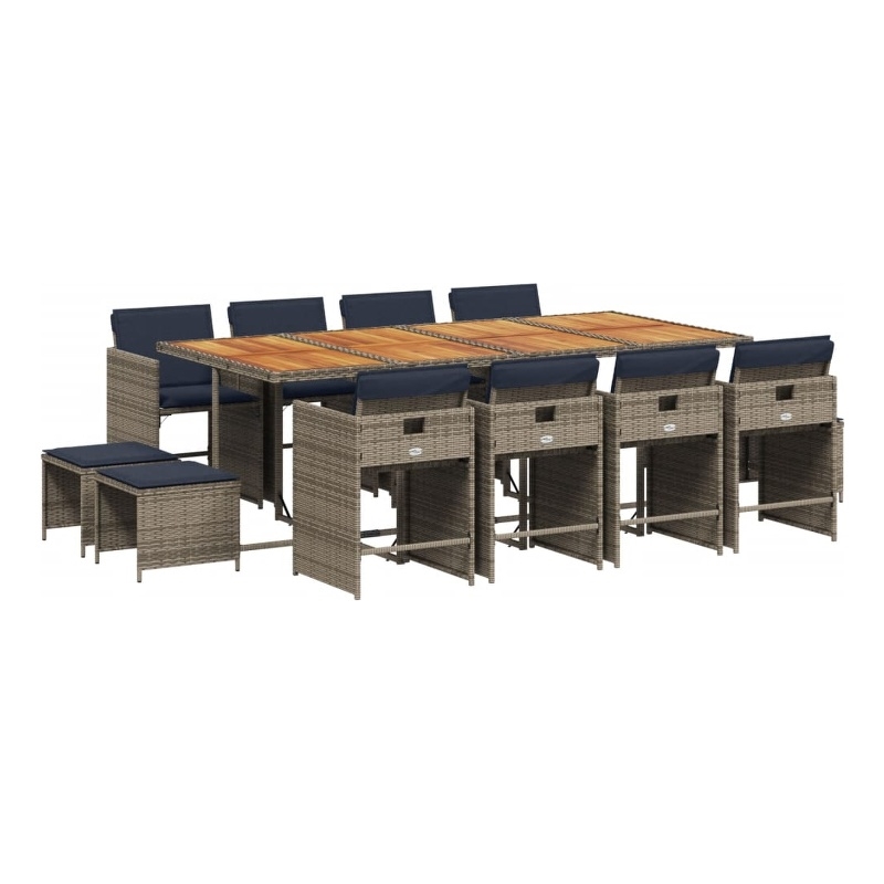 vidaXL 13 Piece Garden Dining Set with Cushions Grey Poly Rattan