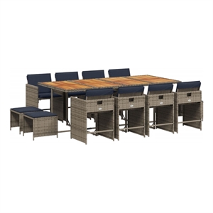 vidaXL 13 Piece Garden Dining Set with Cushions Grey Poly Rattan