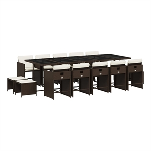 vidaXL 15 Piece Patio Dining Set with Cushions Brown Poly Rattan