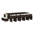 vidaXL 15 Piece Patio Dining Set with Cushions Brown Poly Rattan