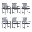 vidaXL Patio Chairs with Cushions 6 pcs Solid Acacia Wood Gray