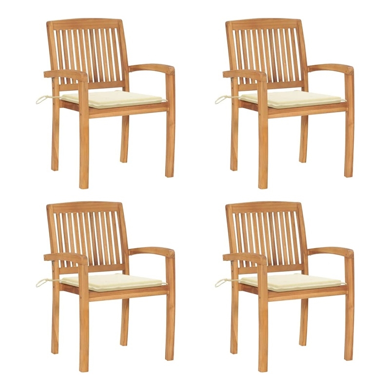 vidaXL Stacking Patio Chairs with Cushions 4 pcs Solid Teak Wood