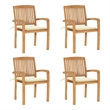 vidaXL Stacking Patio Chairs with Cushions 4 pcs Solid Teak Wood