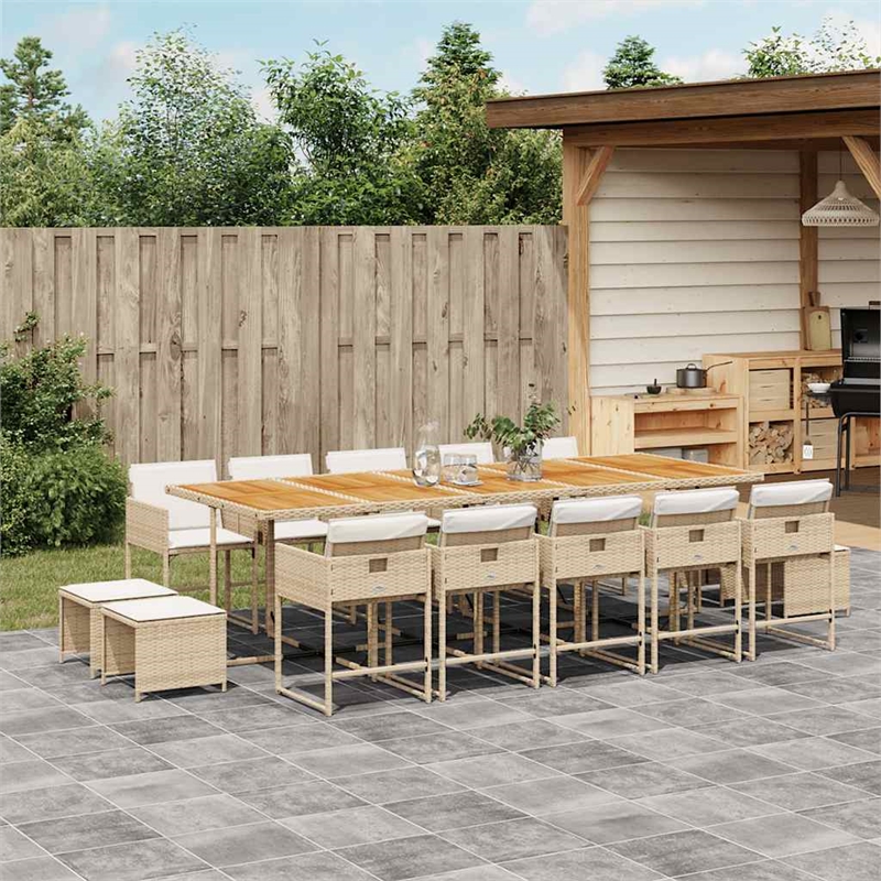 vidaXL 15 Piece Patio Dining Set with Cushions Beige Poly Rattan