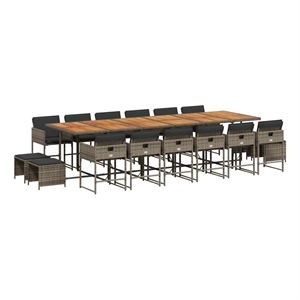vidaXL 17 Piece Garden Dining Set with Cushions Grey Poly Rattan