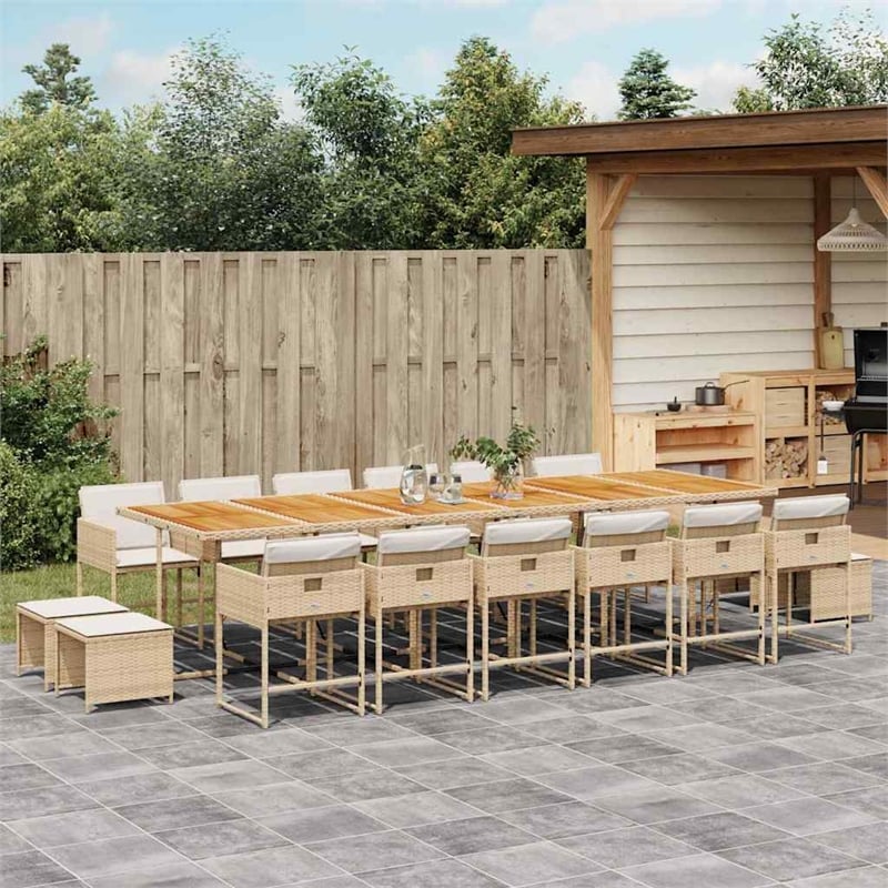 vidaXL 17 Piece Garden Dining Set with Cushions Beige Poly Rattan