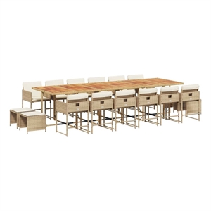 vidaXL 17 Piece Garden Dining Set with Cushions Beige Poly Rattan
