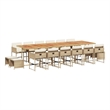 vidaXL 17 Piece Garden Dining Set with Cushions Beige Poly Rattan