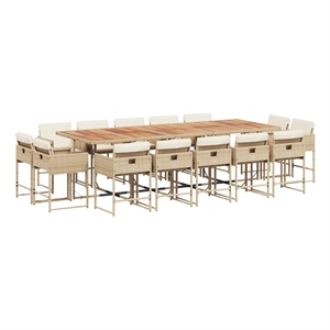 vidaXL 15 Piece Patio Dining Set with Cushions Beige Poly Rattan