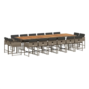 vidaXL 17 Piece Patio Dining Set with Cushions Gray Poly Rattan