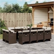 vidaXL 13 Piece Patio Dining Set with Cushions Brown Poly Rattan