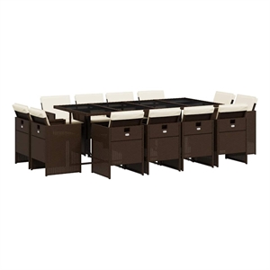 vidaXL 13 Piece Patio Dining Set with Cushions Brown Poly Rattan