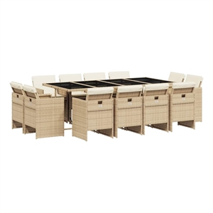 vidaXL 13 Piece Patio Dining Set with Cushions Beige Poly Rattan