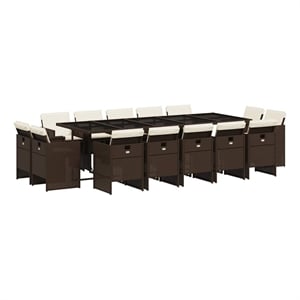 vidaXL 15 Piece Patio Dining Set with Cushions Brown Poly Rattan