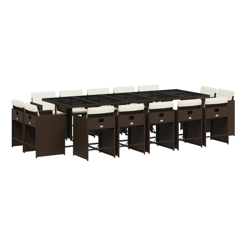 vidaXL 15 Piece Patio Dining Set with Cushions Brown Poly Rattan