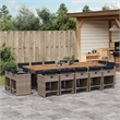 vidaXL 15 Piece Patio Dining Set with Cushions Gray Poly Rattan