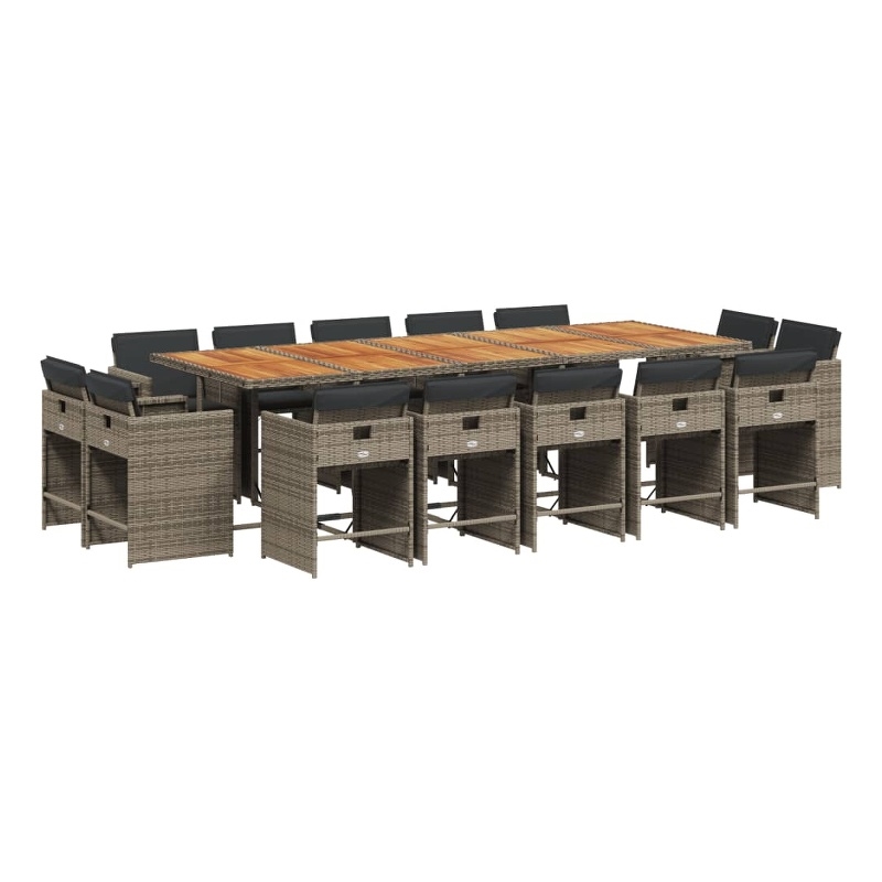 vidaXL 15 Piece Patio Dining Set with Cushions Gray Poly Rattan
