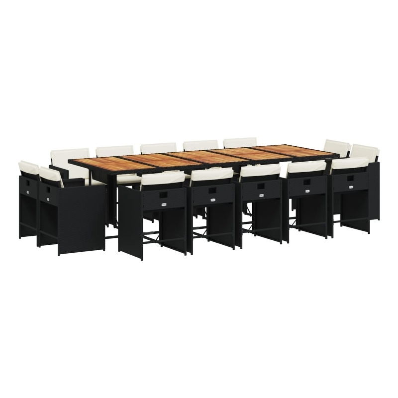 vidaXL 15 Piece Patio Dining Set with Cushions Black Poly Rattan