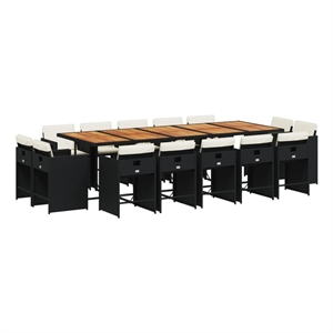 vidaXL 15 Piece Patio Dining Set with Cushions Black Poly Rattan