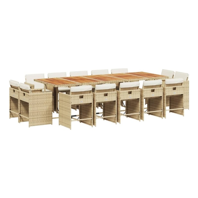 vidaXL 15 Piece Patio Dining Set with Cushions Beige Poly Rattan
