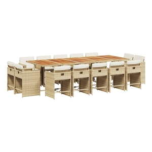 vidaXL 15 Piece Patio Dining Set with Cushions Beige Poly Rattan