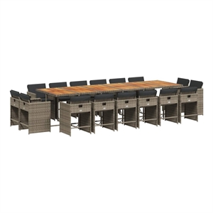 vidaXL 17 Piece Patio Dining Set with Cushions Gray Poly Rattan