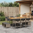 vidaXL 11 Piece Patio Dining Set with Cushions Gray Poly Rattan