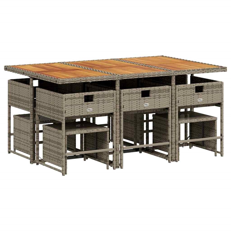 vidaXL 11 Piece Patio Dining Set with Cushions Gray Poly Rattan