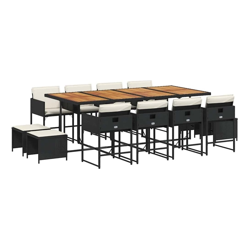 vidaXL 13 Piece Patio Dining Set with Cushions Black Poly Rattan