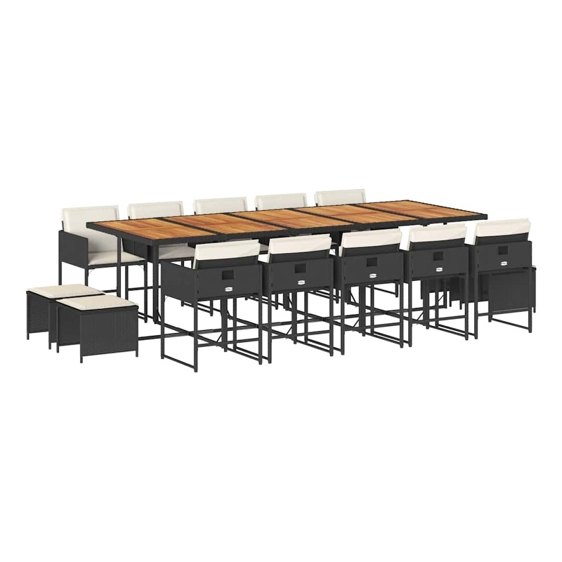 vidaXL 15 Piece Patio Dining Set with Cushions Black Poly Rattan