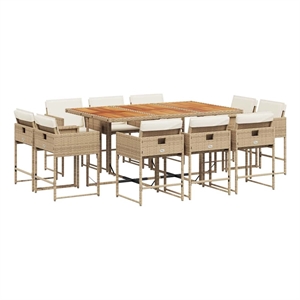 vidaXL 11 Piece Patio Dining Set with Cushions Beige Poly Rattan