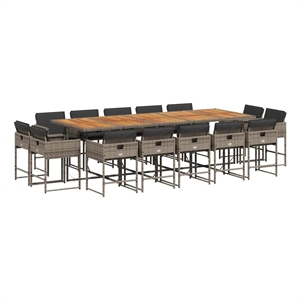 vidaXL 15 Piece Patio Dining Set with Cushions Gray Poly Rattan