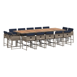 vidaXL 15 Piece Patio Dining Set with Cushions Gray Poly Rattan
