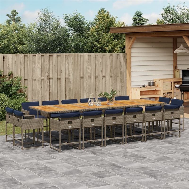 vidaXL 17 Piece Patio Dining Set with Cushions Gray Poly Rattan